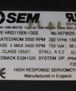 Alternative view of SEM HRS115E6-130S AC Brushless Servo Motor 3PH