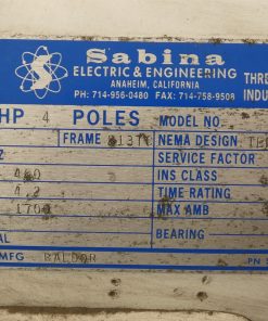 Alternative view of 7.5HP Sabina 1434-13 Inductive Motor 4P 3PH 213TC 1700RPM