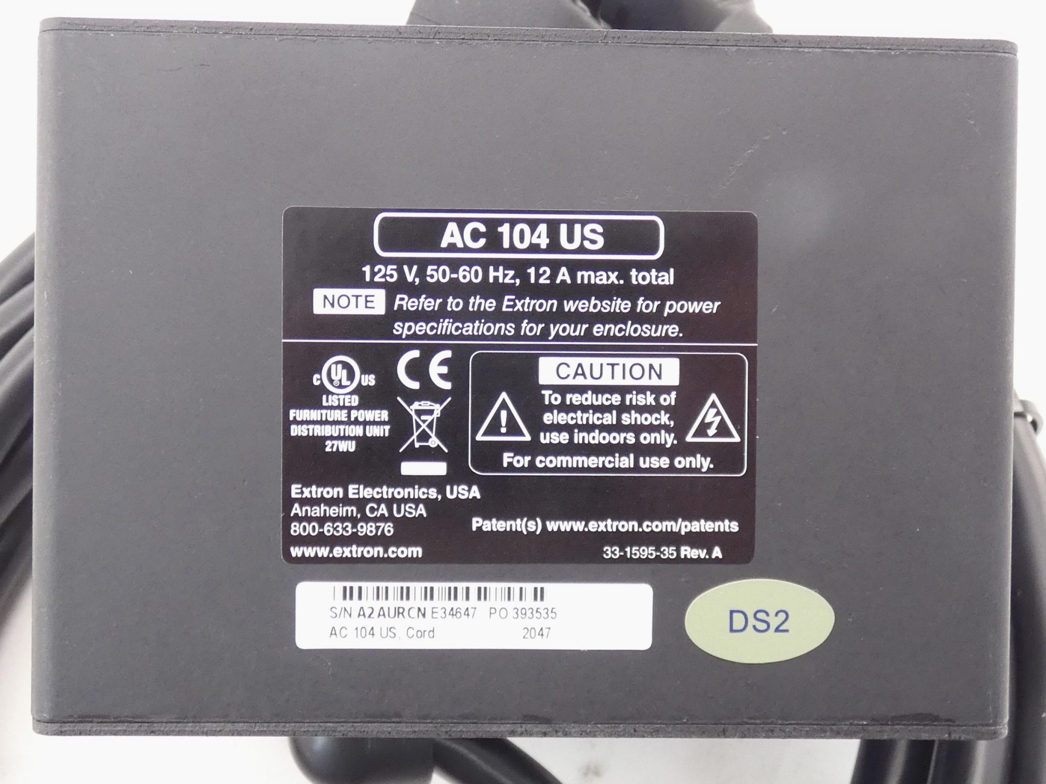 Extron 60-1889-01 AC 104 Cord Power Module 125V Cable Cubby 12A – GPM ...
