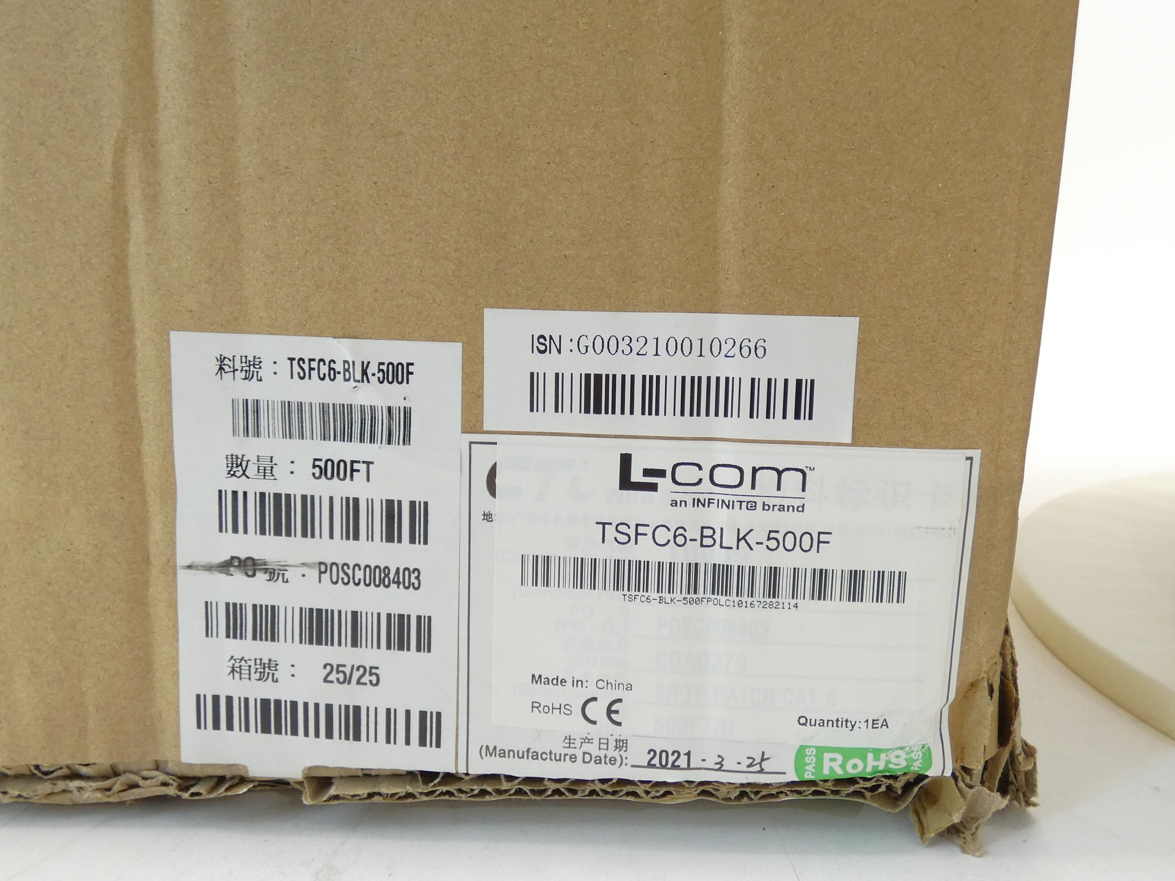 L-Com TSFC6-BLK-500F Cat6 Ethernet Bulk Cable 26AWG 500' Networking - Image 7
