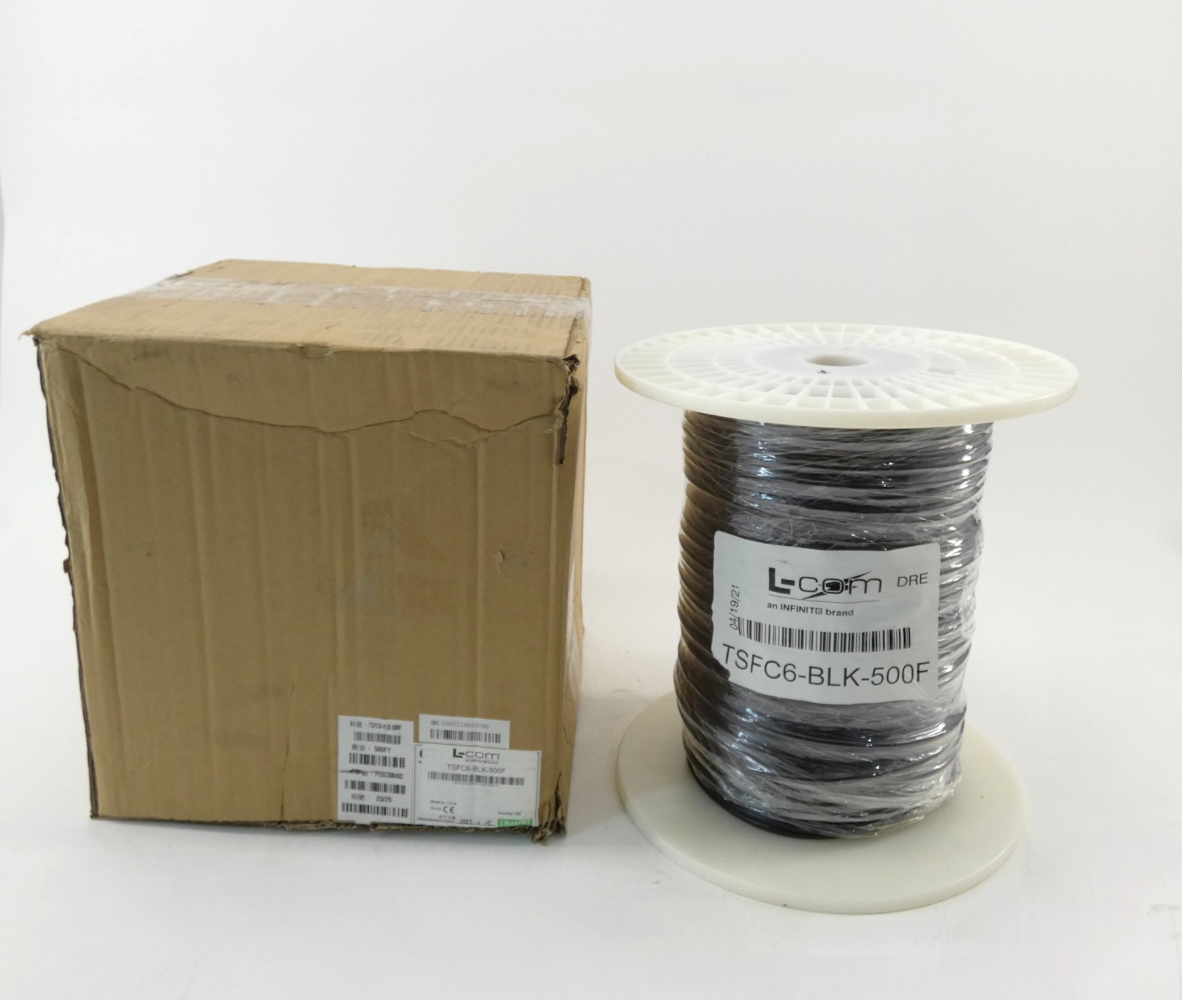 L-Com TSFC6-BLK-500F Cat6 Ethernet Bulk Cable 26AWG 500' Networking