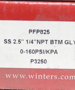 Alternative view of Winters PFP825 Liquid Filled Pressure Gauge 2.5" Dial 1/4"NPT Bottom 0-160 Psi/Kpa