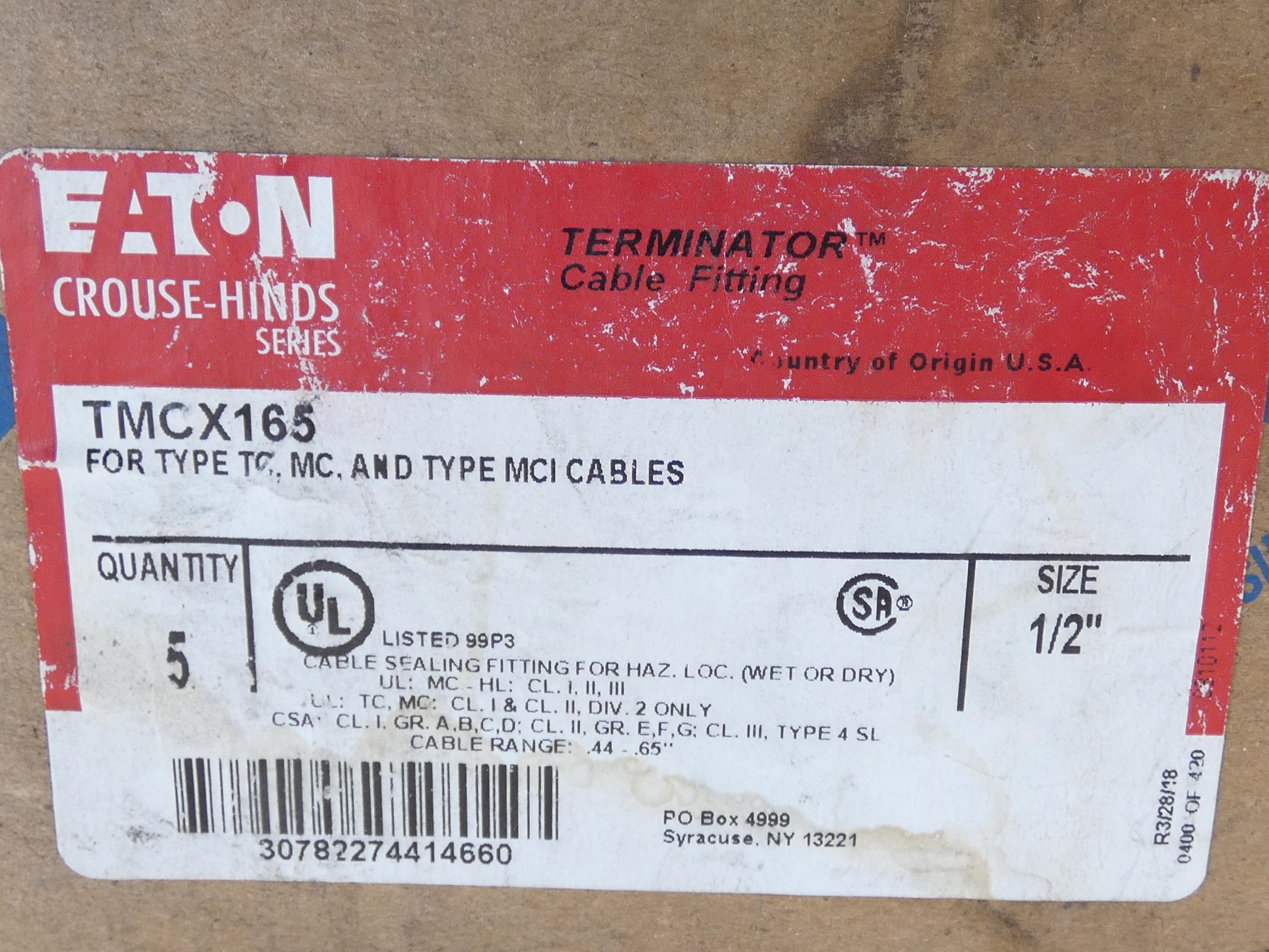 *Box of 3* Eaton Crouse-Hinds TMCX165 1/2" Cable Gland .44 -. 65 Terminator - Image 13