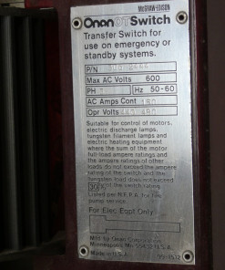 Alternative view of Onan 306-2444 Automatic Transfer Switch Gear