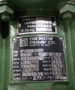 Dickow P-267 Mag-Drive Stainless Pump ID Tag