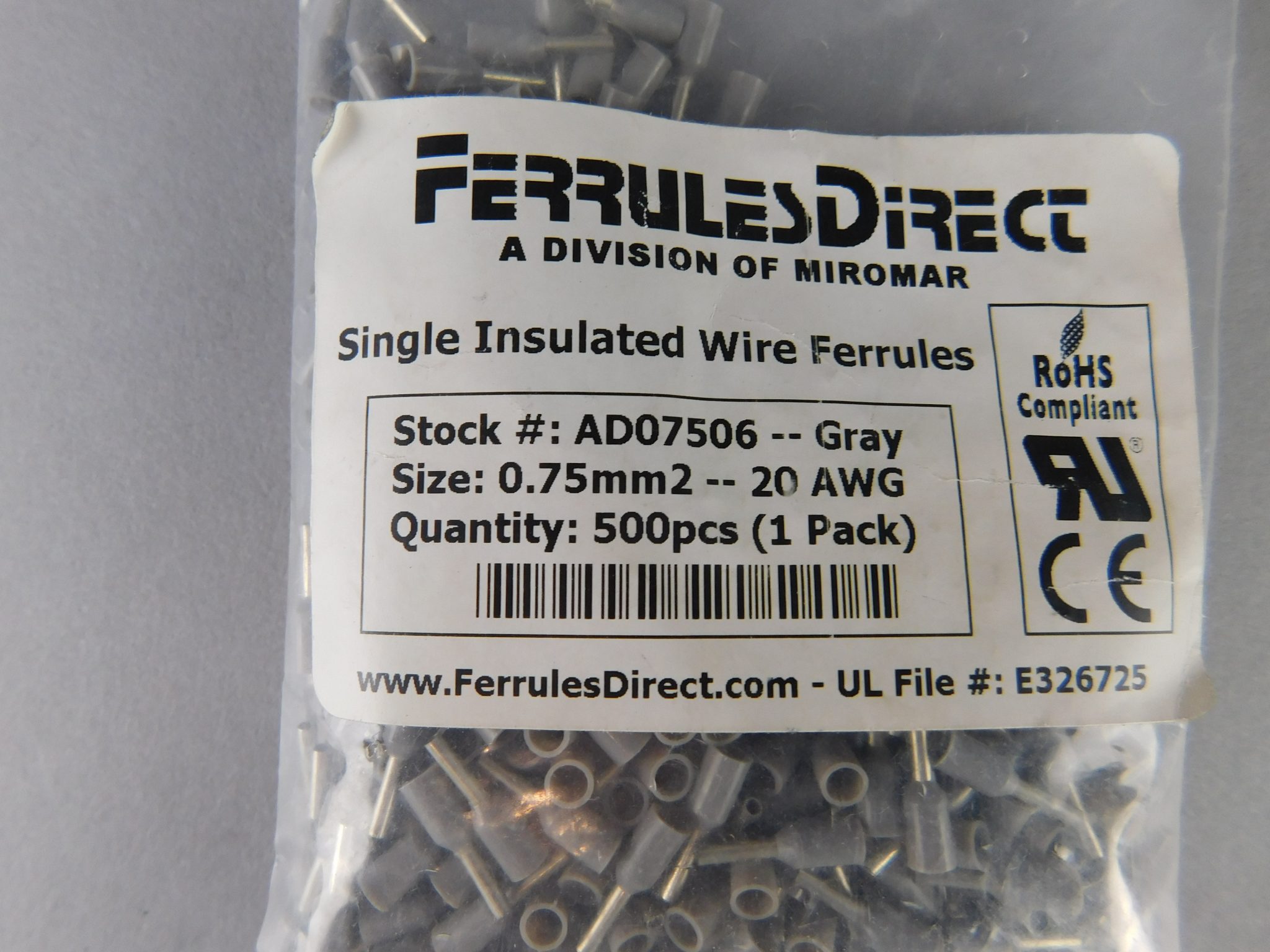 FerrulesDirect AD07506 Single Insulated Wire Ferrules, Grey – GPM Surplus