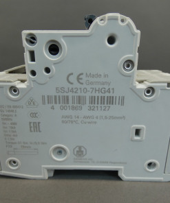 Alternative view of Siemens 5SJ4210-7HG41 Circuit Breaker 10A 240VAC 14KA 2P C-Curve