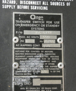 Alternative view of Onan 306-0712 Automatic Transfer Switch Gear
