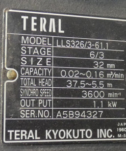 Alternative view of Teral Kyokuto LLS326/3-61.1 Centrifugal Pump w/ Leroy Somer LS80L T Motor