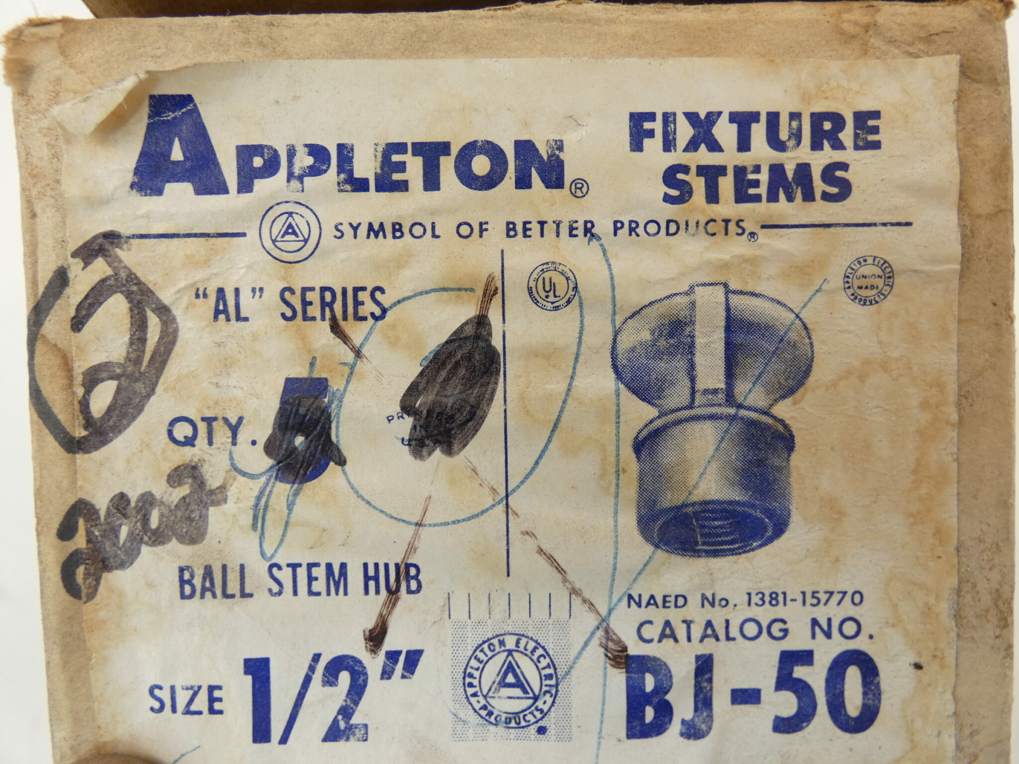 *Lot of 2* Appleton BJ-50 Ball Stem Hubs 1/2″ AL Series Fixture Stem ...