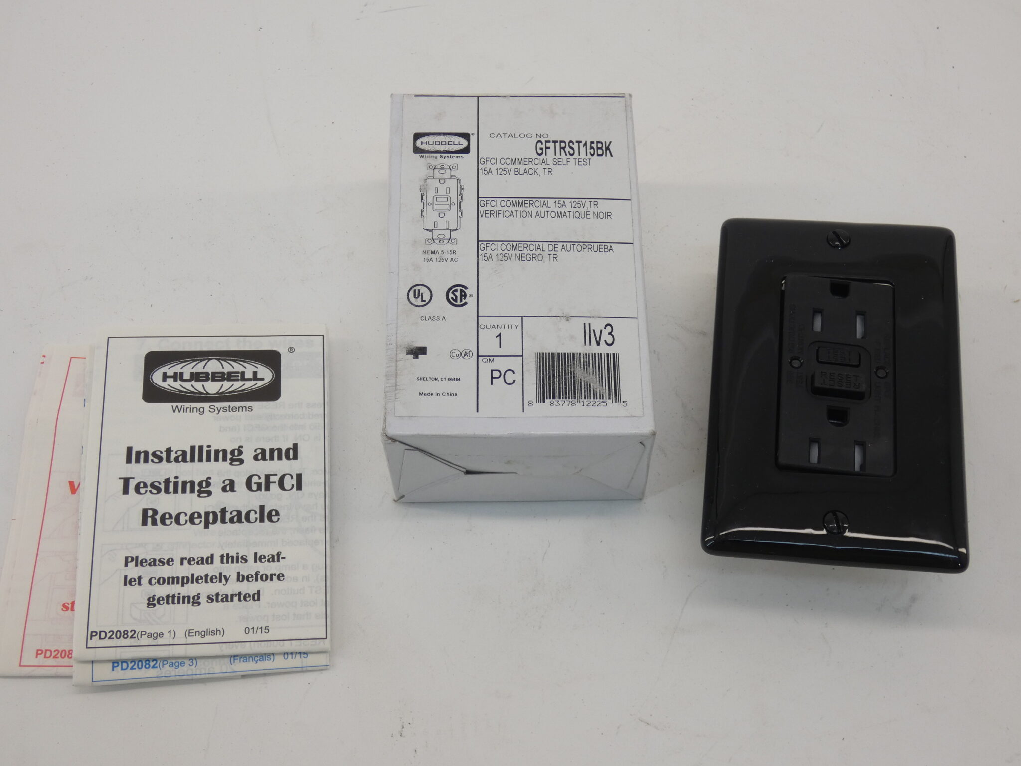 Hubbell GFTRST15BK GFCI Black Receptacle 15A 125V - NEW Surplus!
