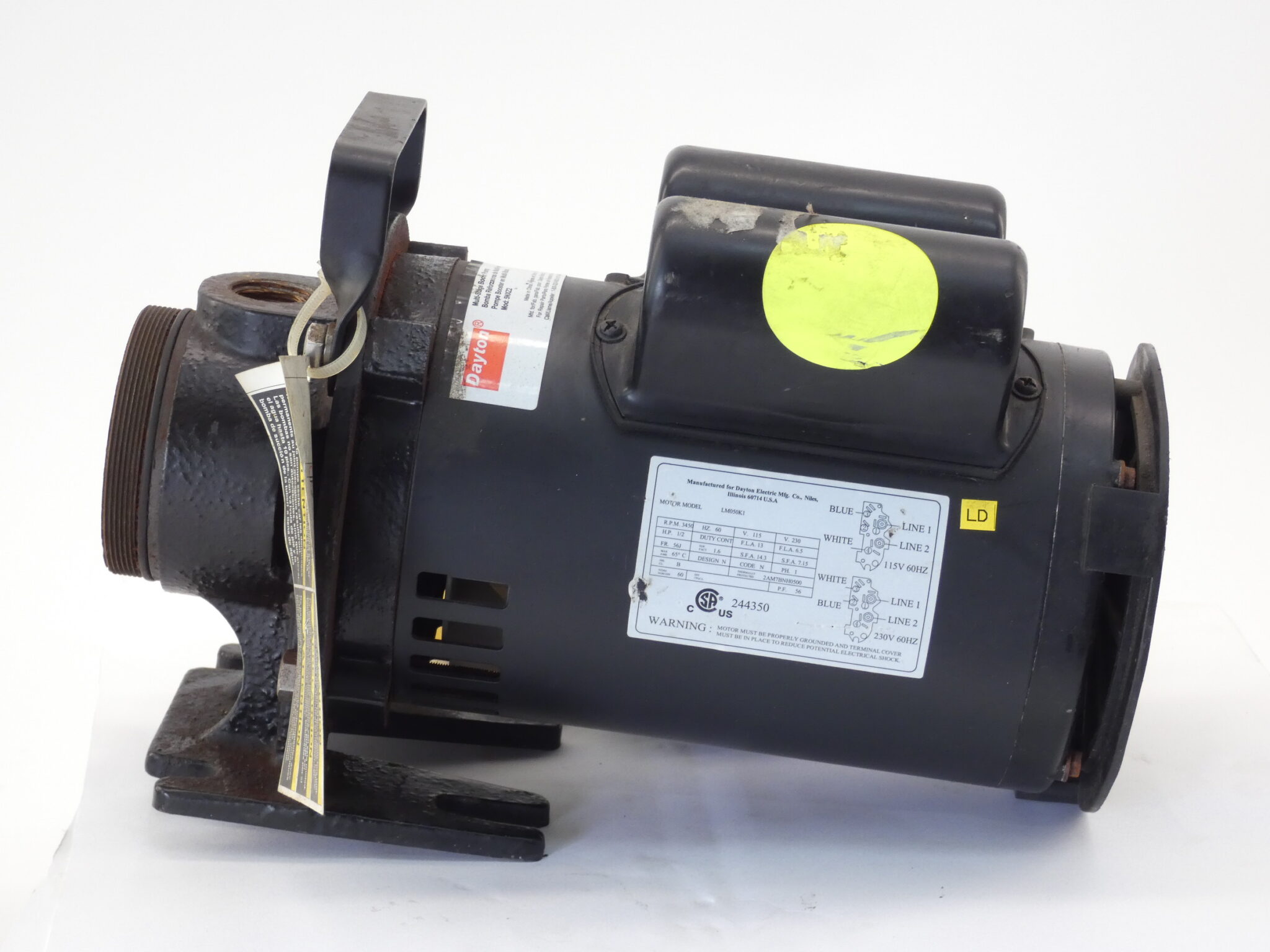 .5HP Dayton Multi-Stage Booster Pump Motor Only 115/230V 1PH 3450RPM 56J - Image 5