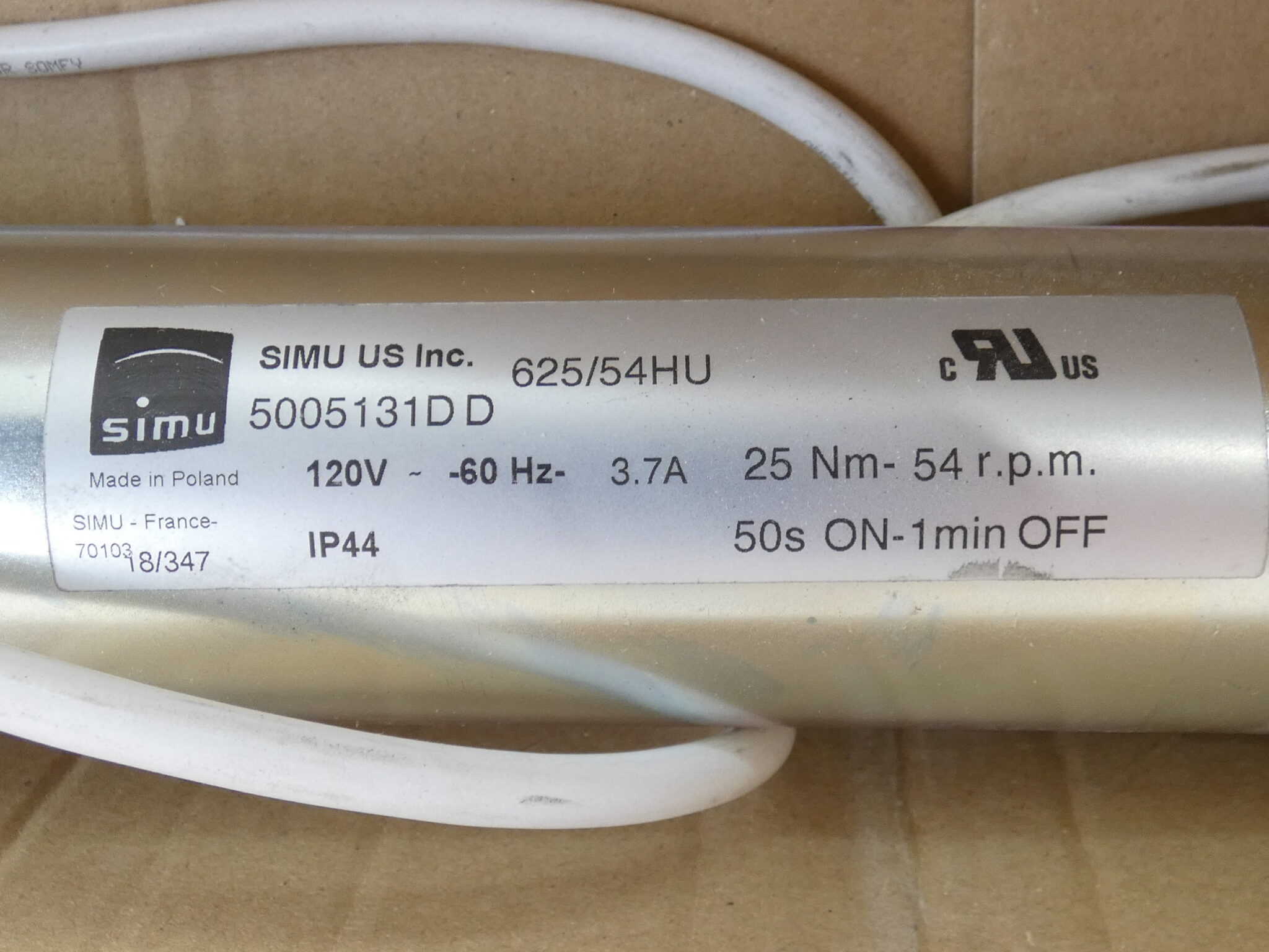 Simu 5005131-DD Tubular Motor 120V 60Hz 3.7A – GPM Surplus